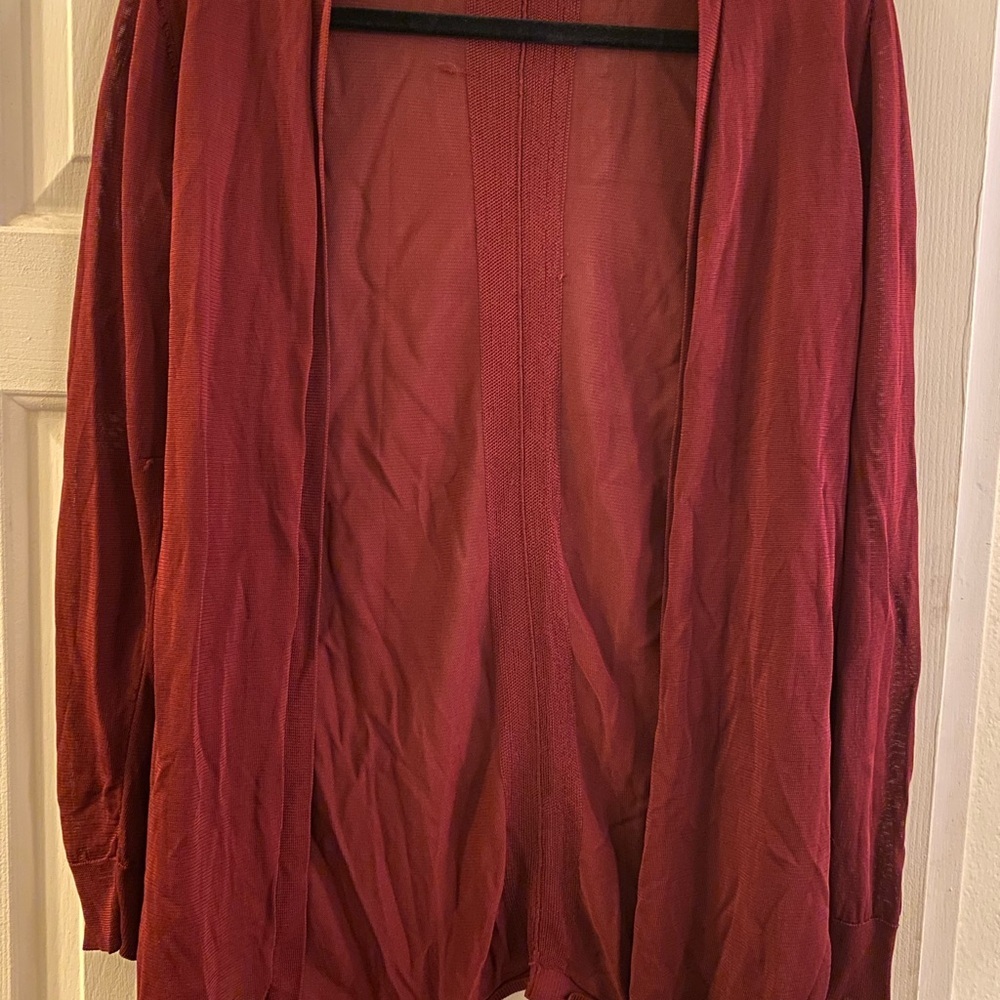 Burgundy Red White House Black Market WHBM Cascade Cover-Up Long Cardigan